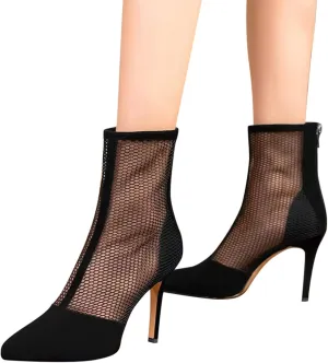 Mesh Ankle Boots for Women Fashion Sexy Sheer Sparkly Dress Pump Boots Rhinestone Pointed Toe Stiletto Glitter High Heel Shoes Wedding Party Shoes Mid Calf Boots