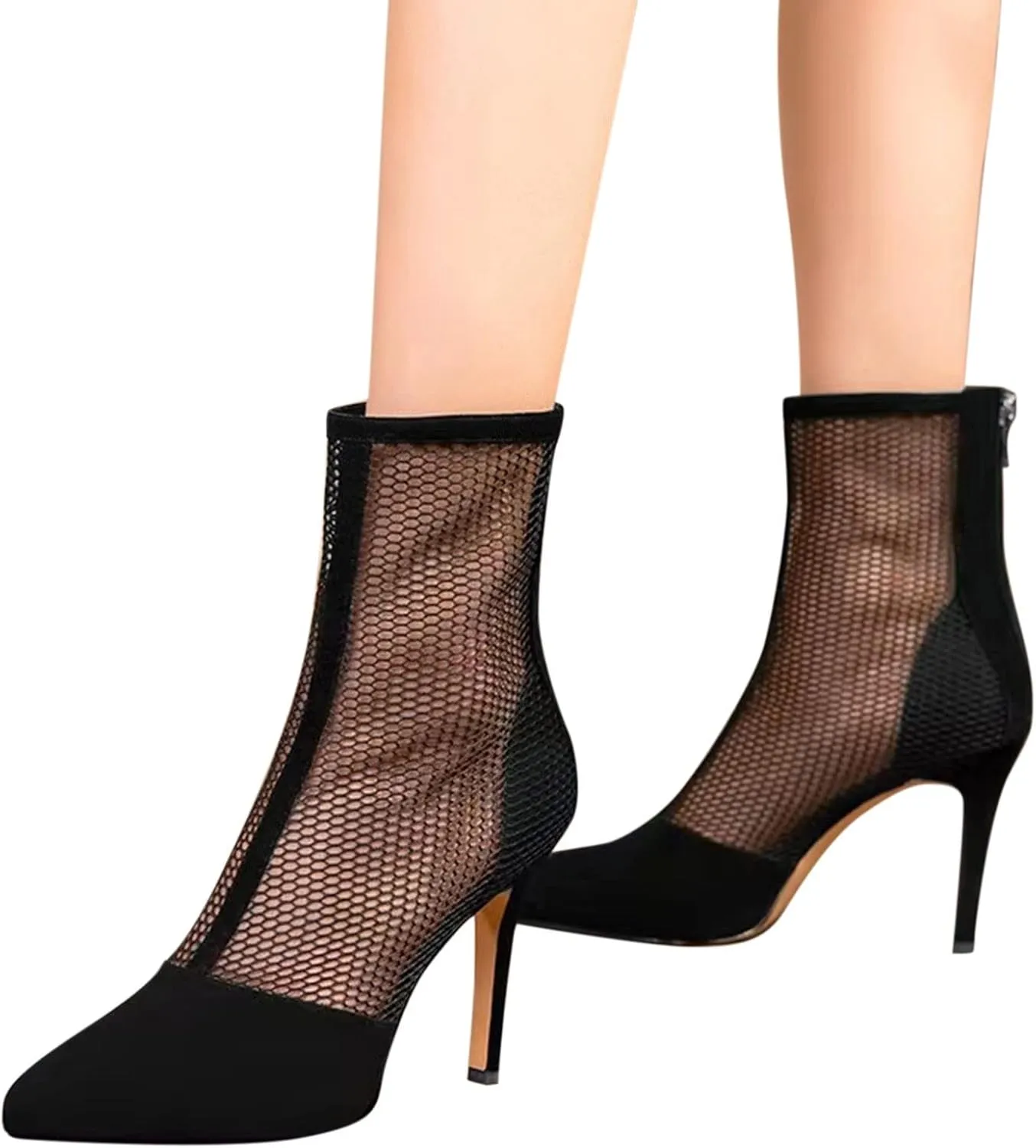 Mesh Ankle Boots for Women Fashion Sexy Sheer Sparkly Dress Pump Boots Rhinestone Pointed Toe Stiletto Glitter High Heel Shoes Wedding Party Shoes Mid Calf Boots