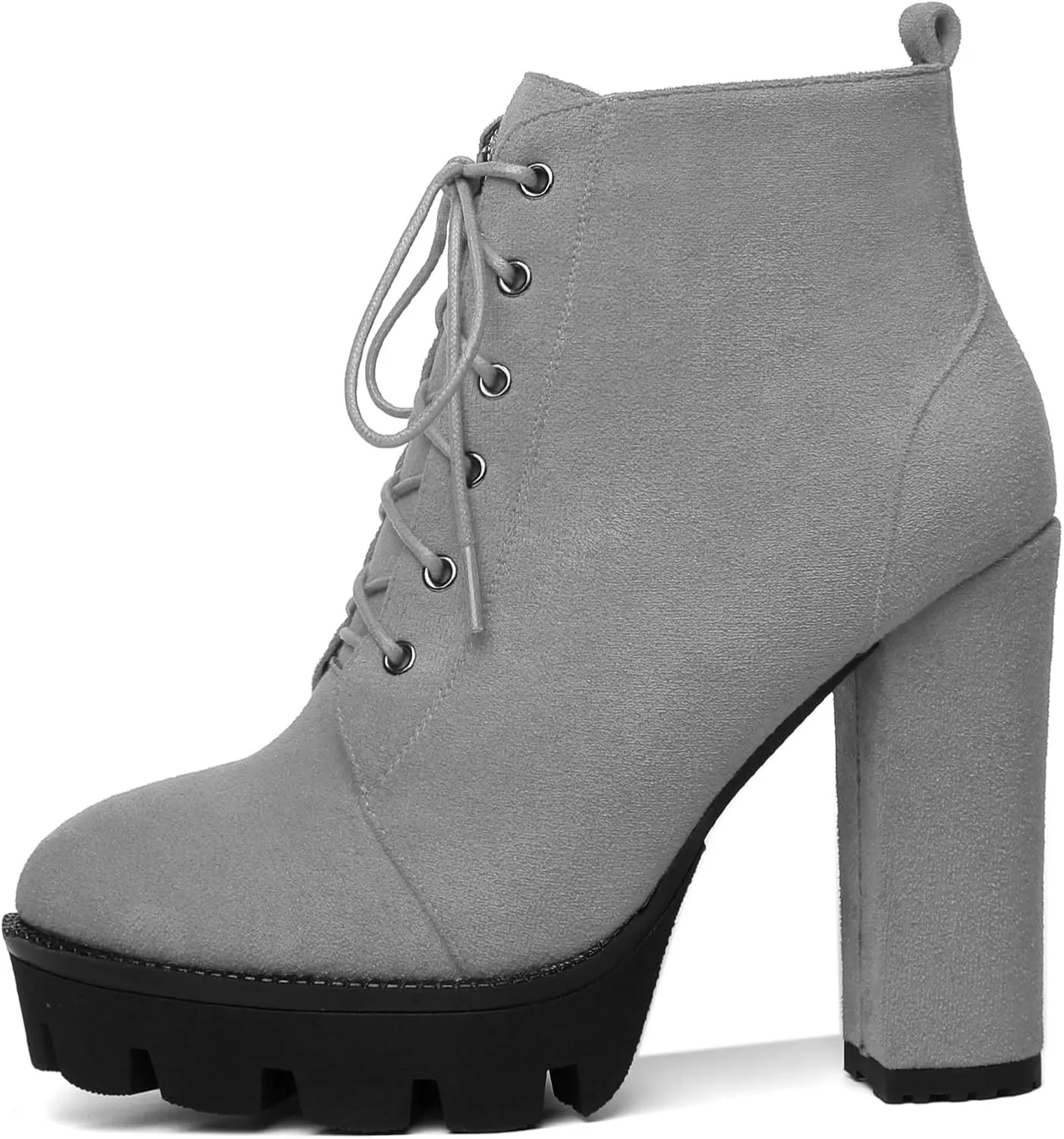 Mettesally Womens Platform Lace Up Ankle Boots Round Toe Chunky Block High Heels Side Zipper Short Boots Office Winter Shoes