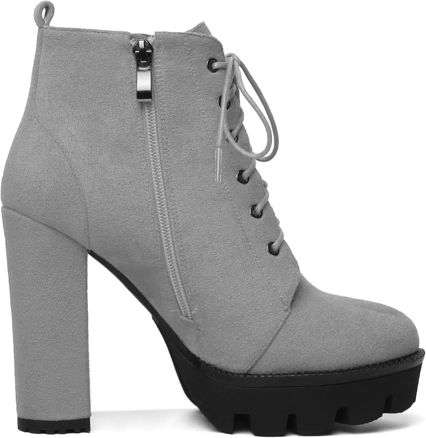 Mettesally Womens Platform Lace Up Ankle Boots Round Toe Chunky Block High Heels Side Zipper Short Boots Office Winter Shoes