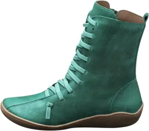 Mid Calf Boots Women Flat Boots for Women Retro Round Toe Lace up Comfortable Lightweight Walking Shoes Women Boots