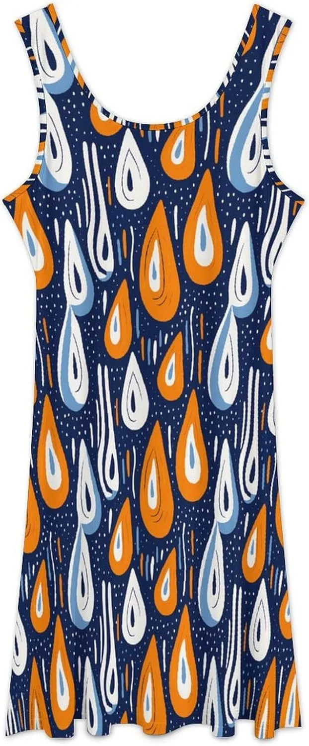 Mid Century Modern with Drop Shapes Funny Women's Casual Sleeveless Dress Long Maxi Sundress Tank Dresses