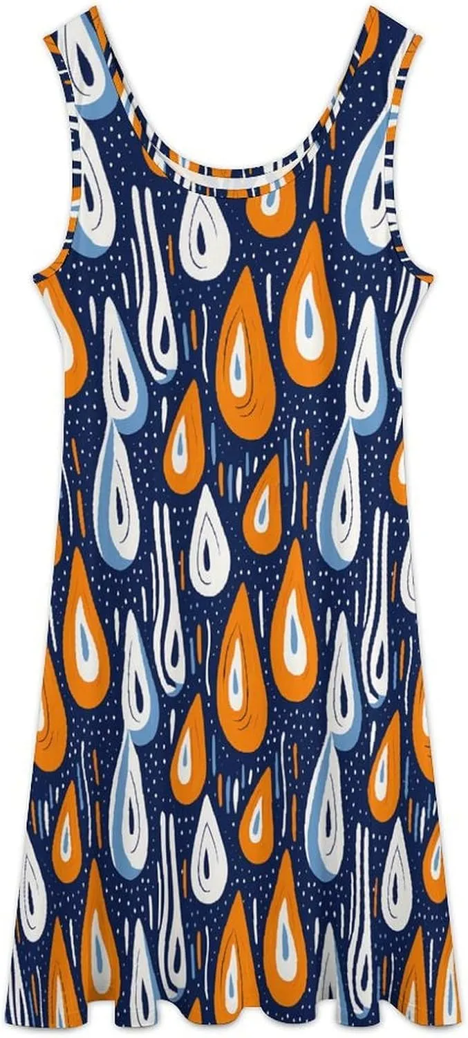 Mid Century Modern with Drop Shapes Funny Women's Casual Sleeveless Dress Long Maxi Sundress Tank Dresses
