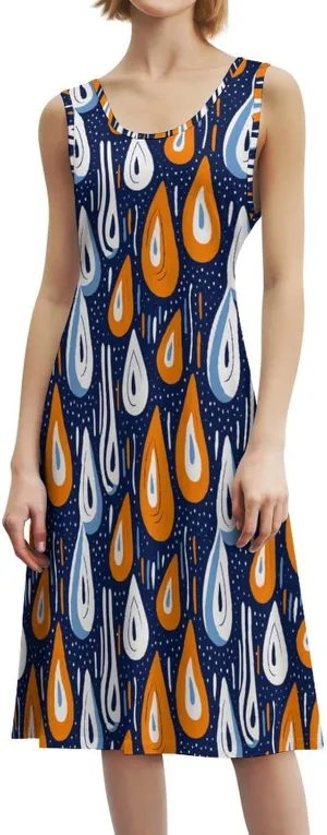 Mid Century Modern with Drop Shapes Funny Women's Casual Sleeveless Dress Long Maxi Sundress Tank Dresses