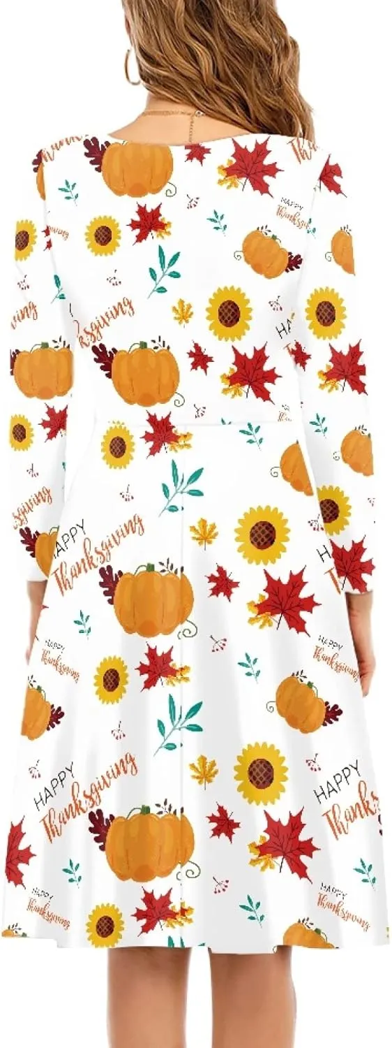 Midi Dresses for Women Fall Long Sleeve Puffy Dress Size S-4XL