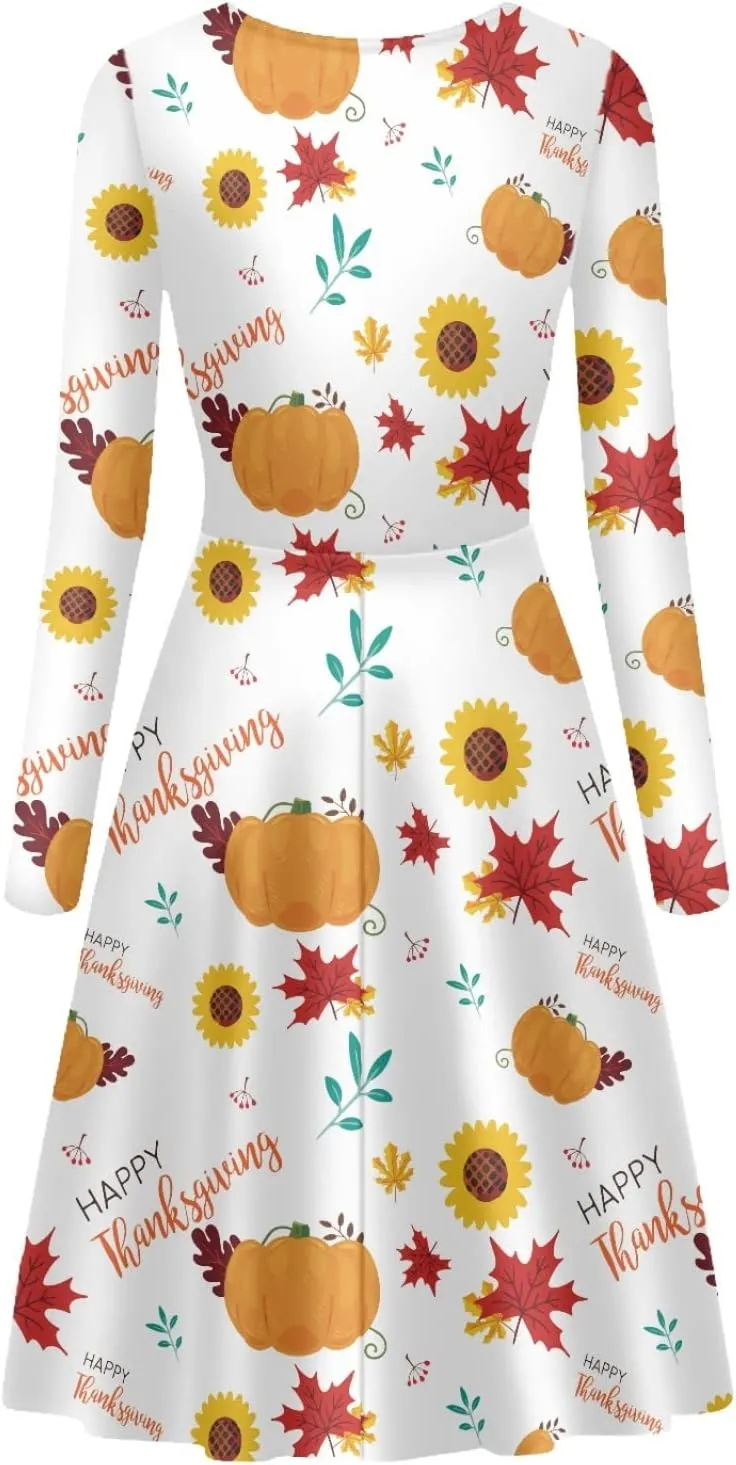 Midi Dresses for Women Fall Long Sleeve Puffy Dress Size S-4XL