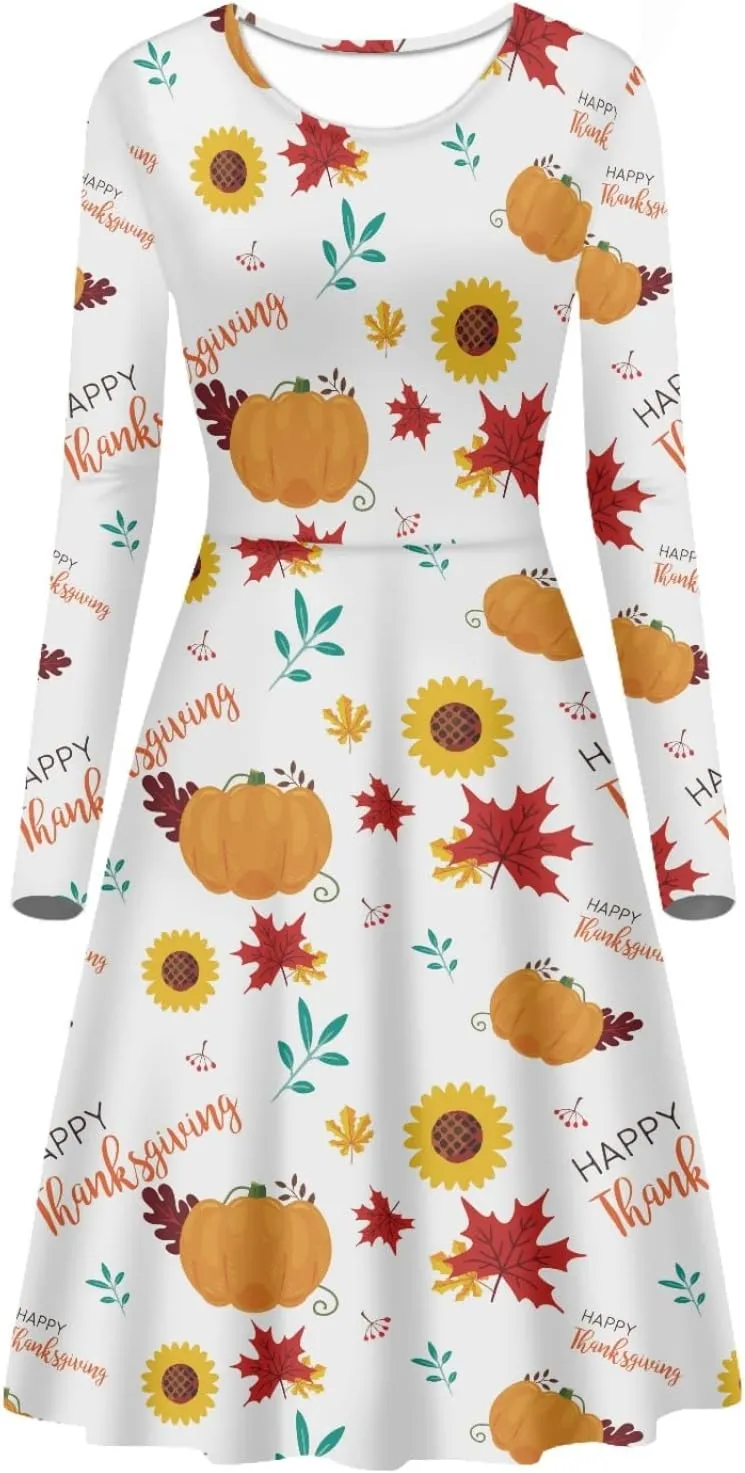 Midi Dresses for Women Fall Long Sleeve Puffy Dress Size S-4XL