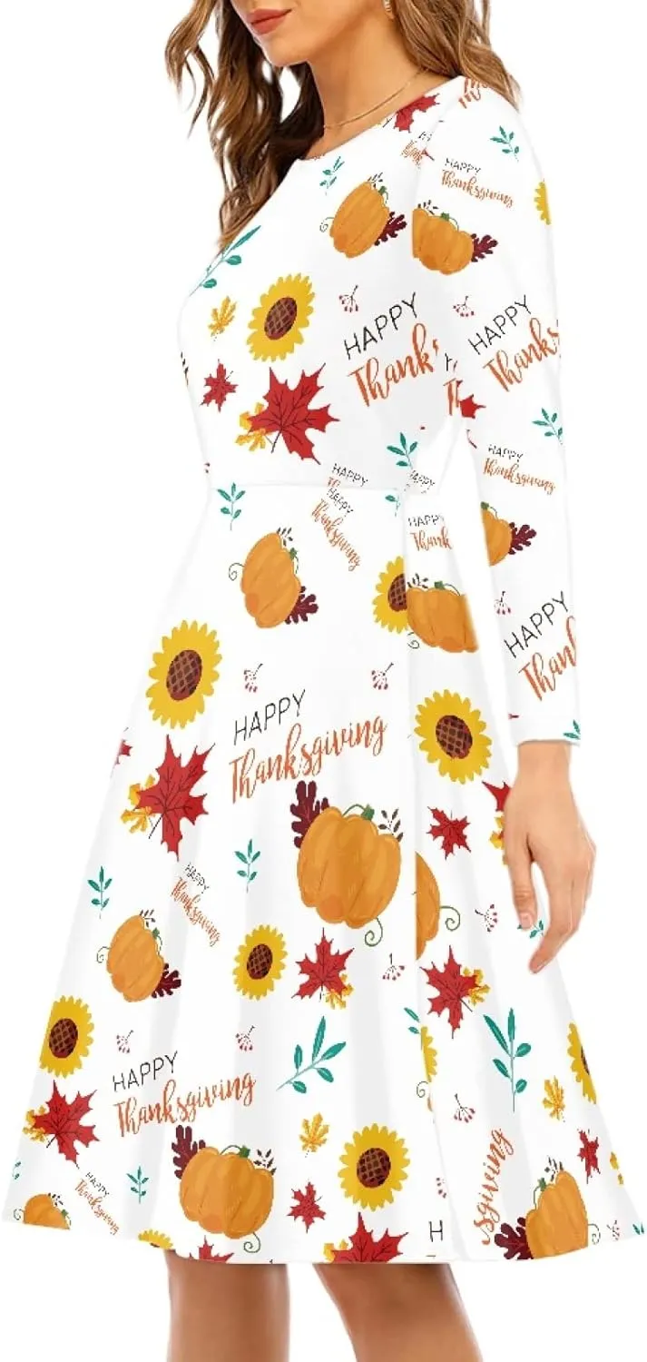Midi Dresses for Women Fall Long Sleeve Puffy Dress Size S-4XL