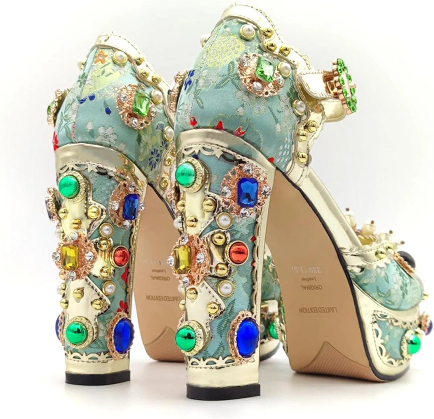 MILDSEVEN Women's Retro Fashion Peep Toe Sandals with Crystal, Sexy Luxurious Casual Popular Buckle Strap Extreme High Heels for Wedding, Parties And Banquets, 15