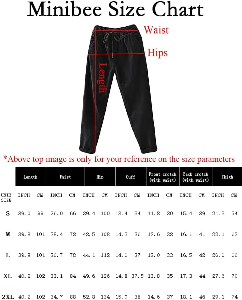 Minibee Women's Casual Corduroy Pants Comfy Pull on Elastic Waist Trousers Drawstring Cotton Pants