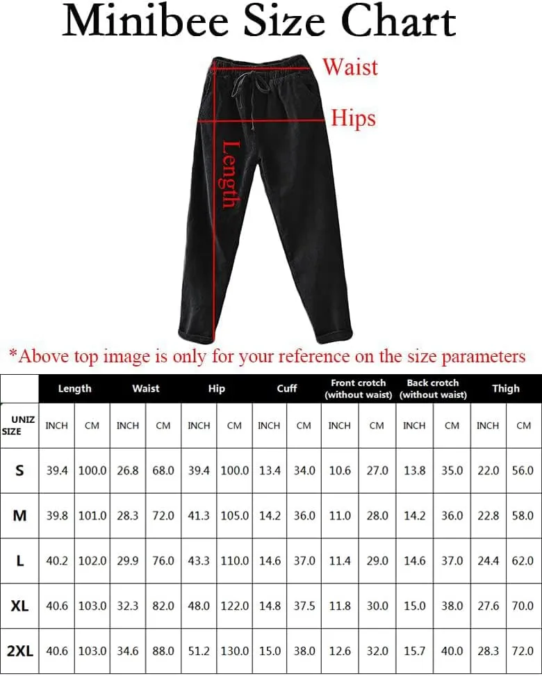 Minibee Women's Casual Corduroy Pants Comfy Pull on Elastic Waist Trousers Drawstring Cotton Pants