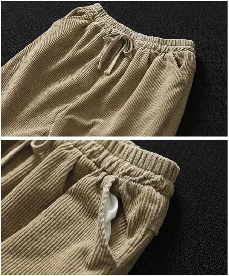 Minibee Women's Casual Corduroy Pants Comfy Pull on Elastic Waist Trousers Drawstring Cotton Pants