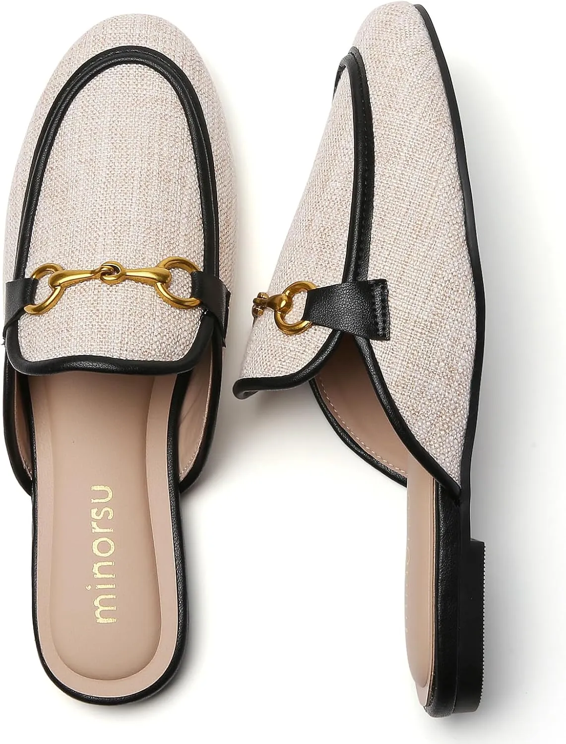 Minorsu Women's Black Animal Print Buckle Mules - Memory Foam Insole - Low Heel - Casual Mule Shoes