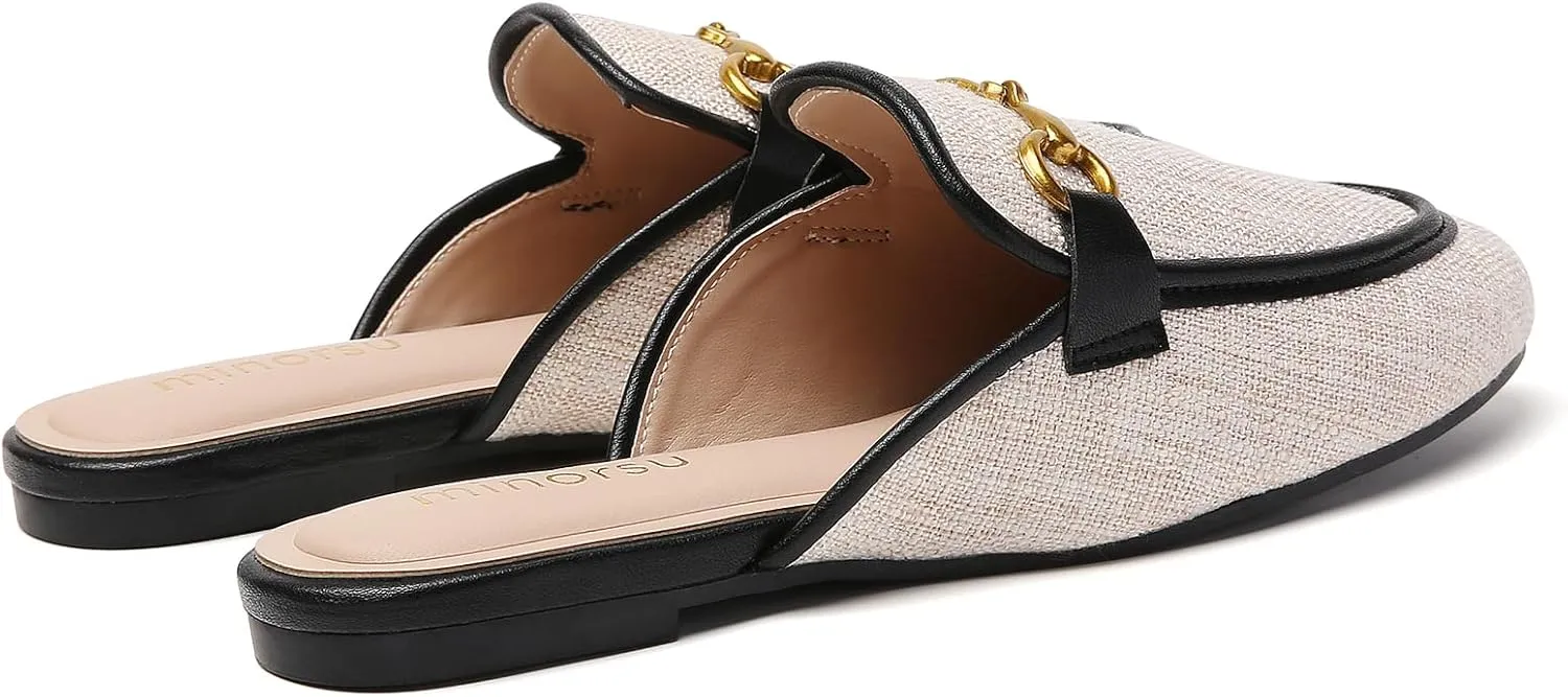 Minorsu Women's Black Animal Print Buckle Mules - Memory Foam Insole - Low Heel - Casual Mule Shoes