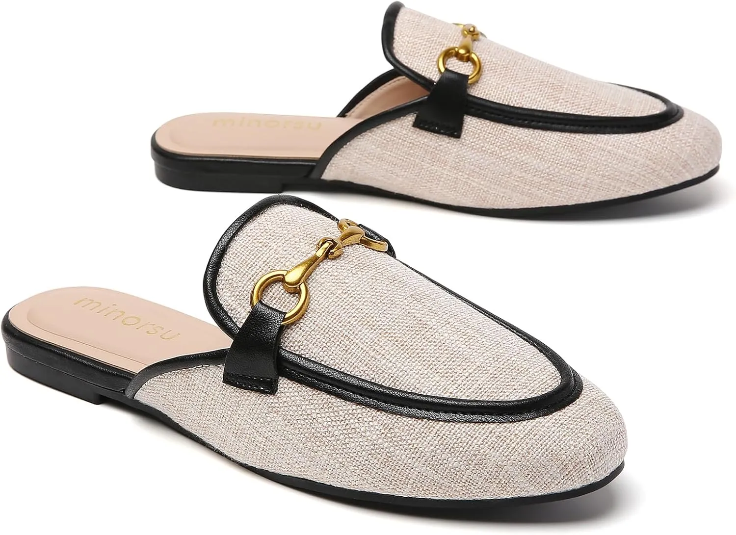 Minorsu Women's Black Animal Print Buckle Mules - Memory Foam Insole - Low Heel - Casual Mule Shoes