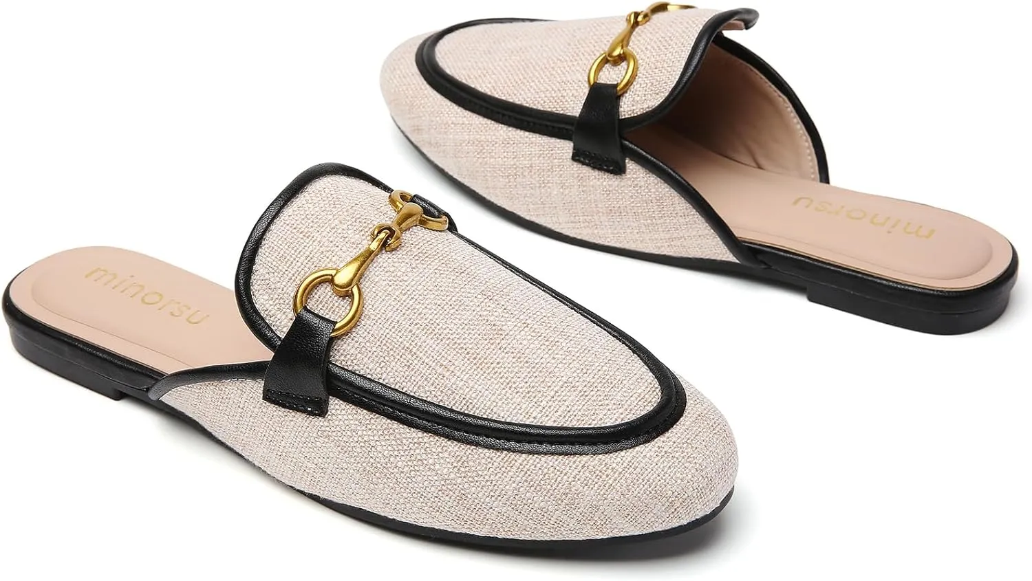 Minorsu Women's Black Animal Print Buckle Mules - Memory Foam Insole - Low Heel - Casual Mule Shoes