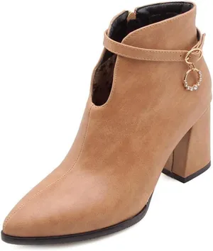 MIOKE Women's Pointed Toe Dressy Ankle Boots Trendy Zipper Chelsea Bootie Chunky Block High Heel Short Boot