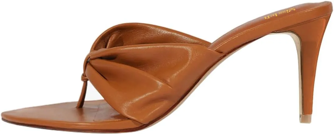 miss left Women Chic Open Pointed Toe Thong Slide Sandals Thin Mid Heel Slip on Flip Flops Fashion Summer Dressy Mules Size 4-16 US