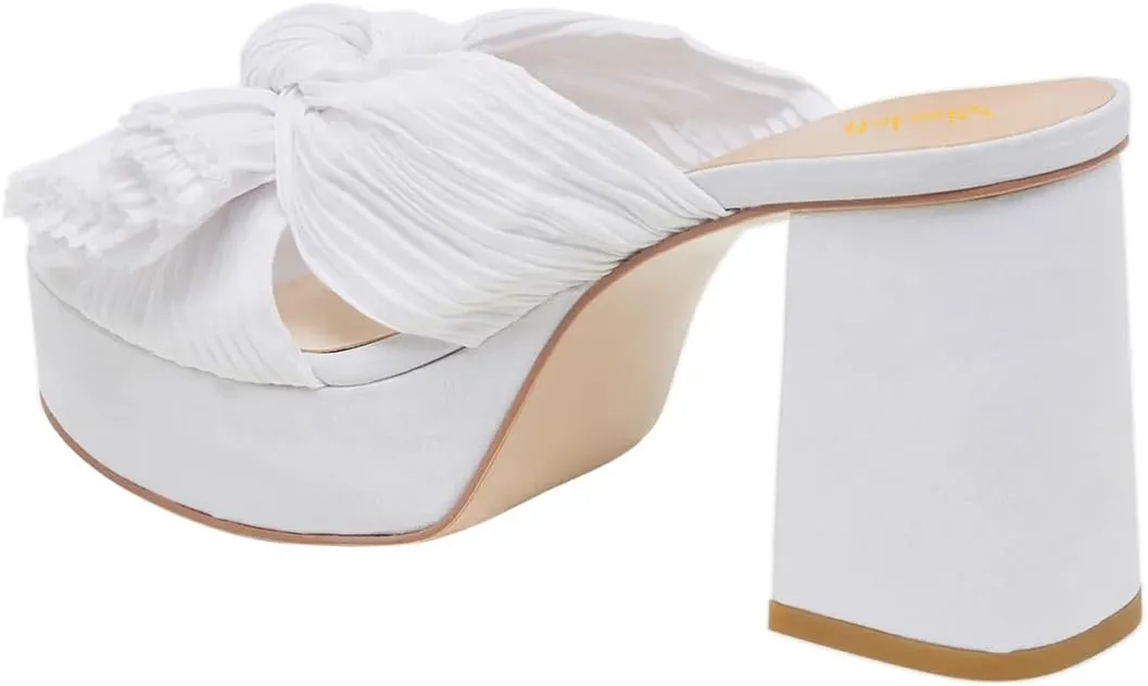 miss left Women Chic Pleated Bow Knot Slip on Platform Mules Chunky High Heel Open Toe Summer Casual Party Slide Sandals Size 4-16 US