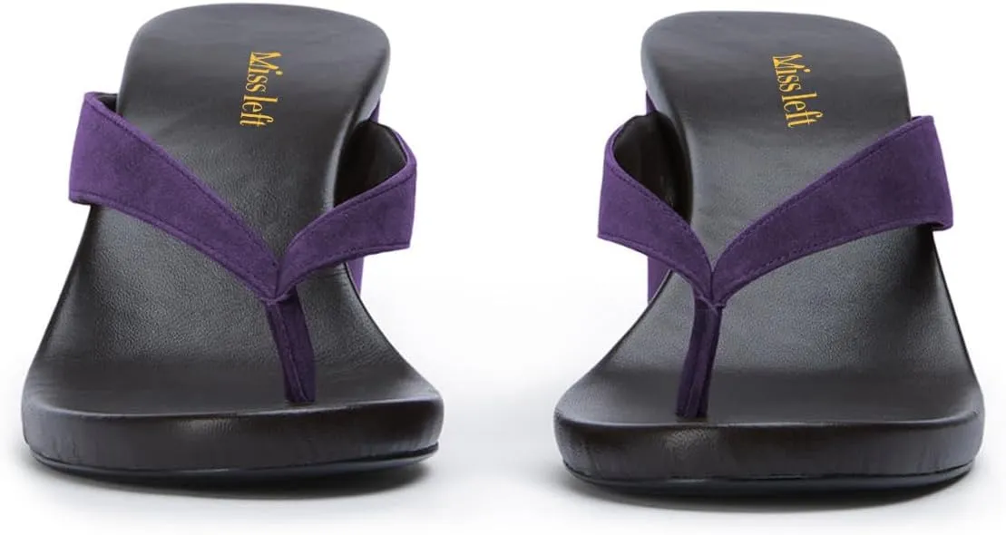 miss left Women Fashion Open Round Toe Flip Flops Wedge High Heel Slip on Mule Comfortable Summer Beach Casual Daily Slippers Size 4-16 US
