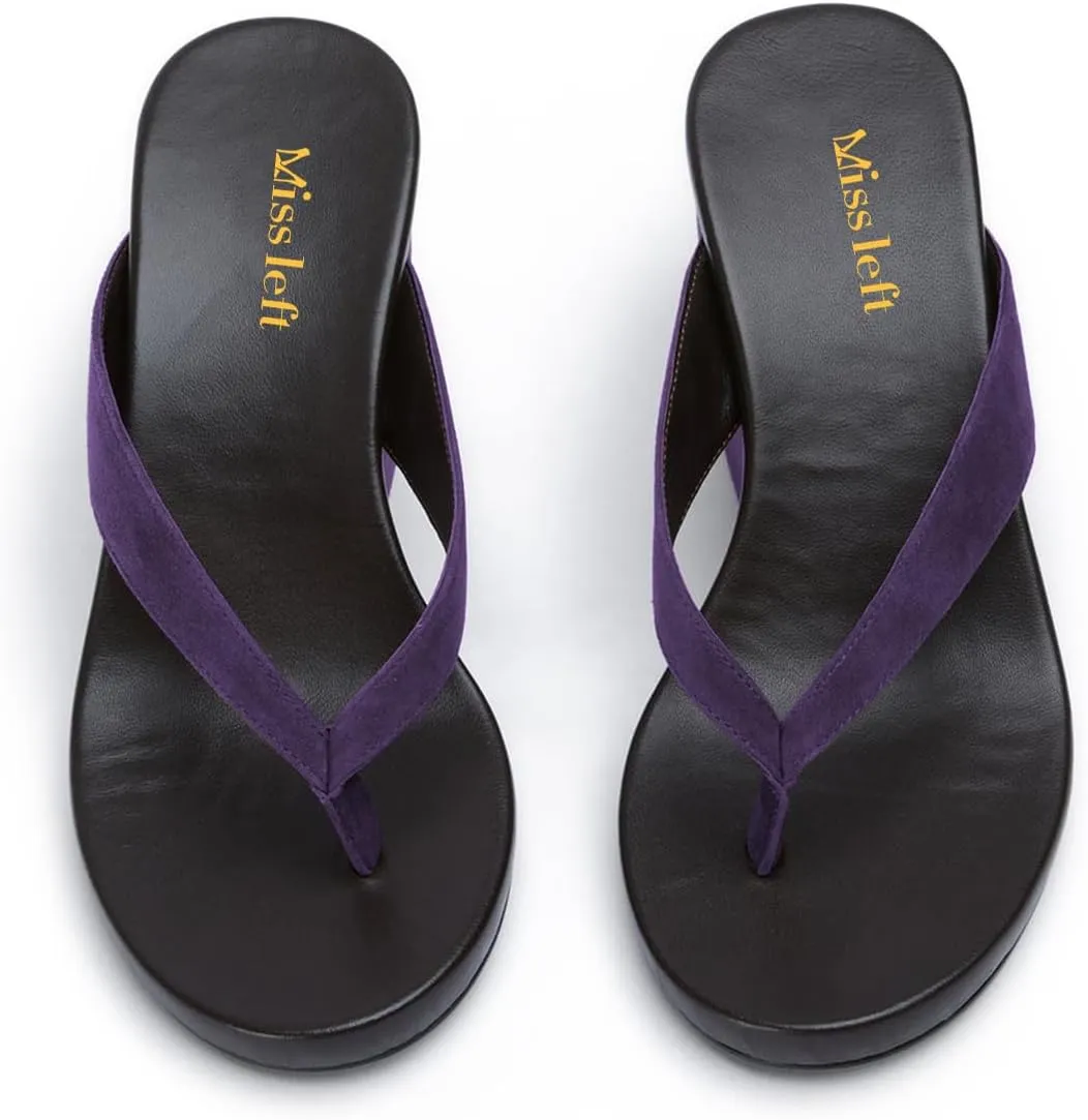 miss left Women Fashion Open Round Toe Flip Flops Wedge High Heel Slip on Mule Comfortable Summer Beach Casual Daily Slippers Size 4-16 US