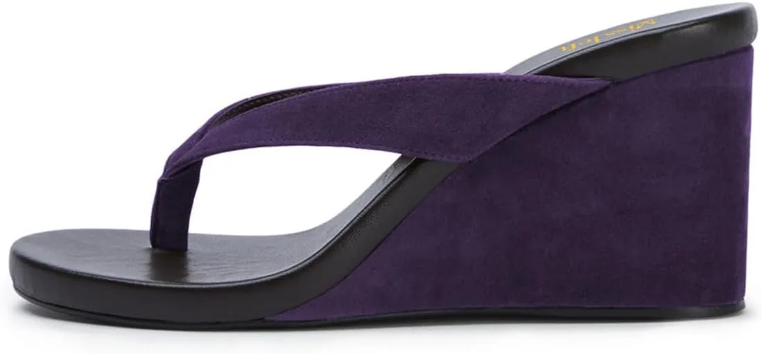 miss left Women Fashion Open Round Toe Flip Flops Wedge High Heel Slip on Mule Comfortable Summer Beach Casual Daily Slippers Size 4-16 US