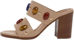 miss left Women Jewelled Two Wide Straps Open Toe Mules Stacked Chunky High Heel Slip on Summer Party Club Slide Sandals Size 4-16 US