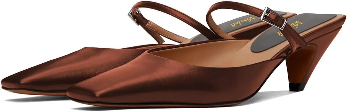 miss left Women Square Toe Single Strap Slip on Mules Comfortable Low Heel Slide Sandals Fashion Daily Dress Shoes Size 4-16 US