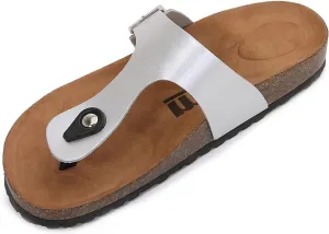 mm Women Soft Cork Footbed PU Leather Hook and Loop T Strap Flip Flops