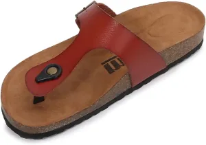 mm Women Soft Cork Footbed PU Leather Hook and Loop T Strap Flip Flops