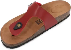mm Women Soft Cork Footbed PU Leather Hook and Loop T Strap Flip Flops