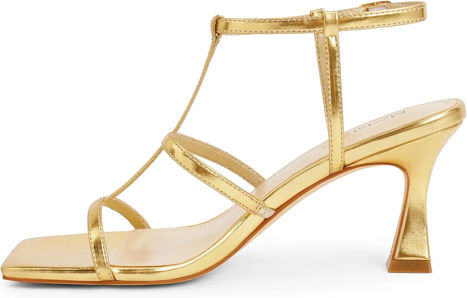 Modatope Strappy Sandals Women Square Toe Ankle Strap Kitten Stiletto Heeled Sandals Open Toe T-Strap Gladiator Sandals