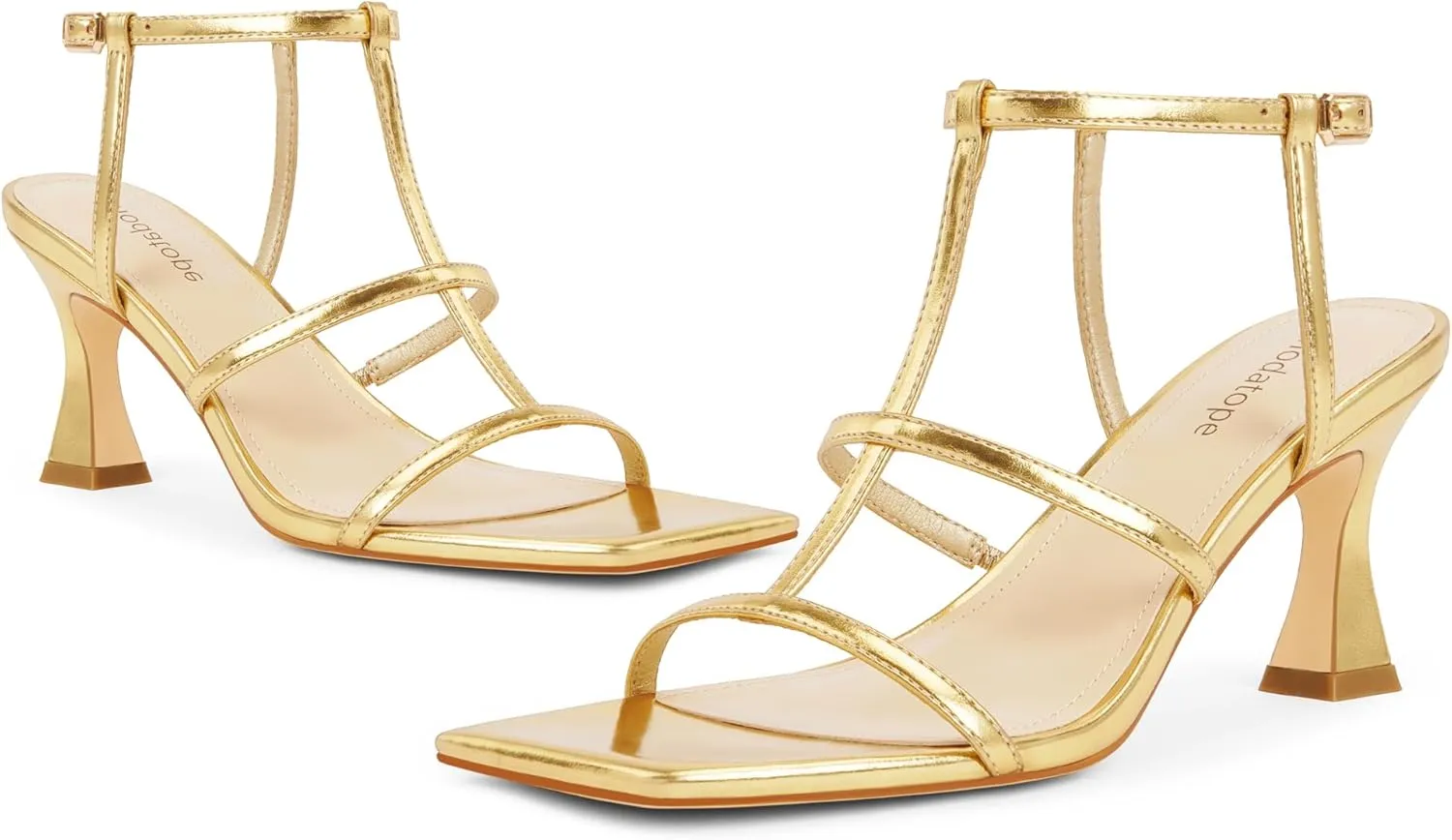 Modatope Strappy Sandals Women Square Toe Ankle Strap Kitten Stiletto Heeled Sandals Open Toe T-Strap Gladiator Sandals