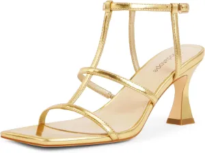Modatope Strappy Sandals Women Square Toe Ankle Strap Kitten Stiletto Heeled Sandals Open Toe T-Strap Gladiator Sandals