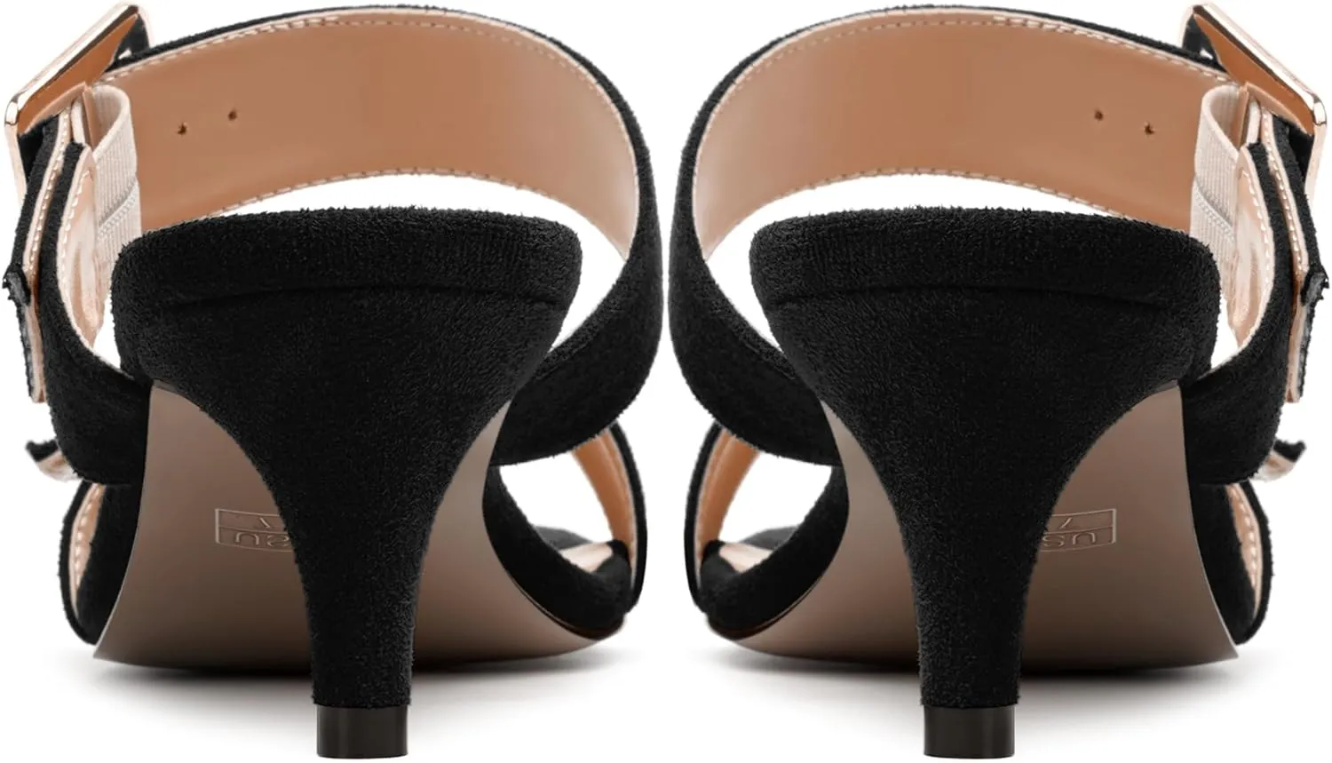 MODENCOCO Womens Kitten Heel Sandals Slip on Mules Low Heels Open Square Toe Suede Two Strap Summer Wedding Party Dressy Shoes