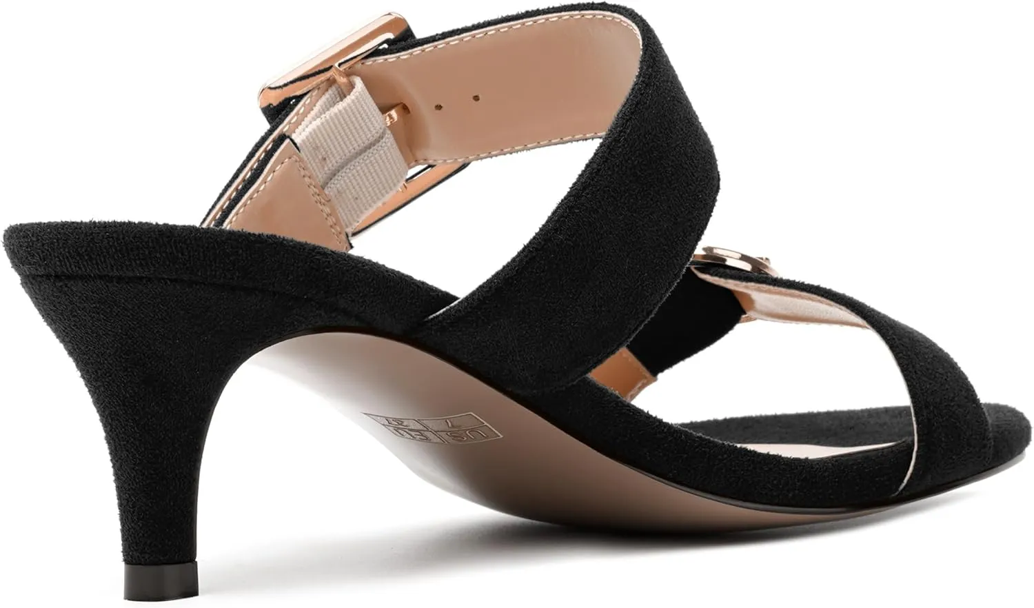 MODENCOCO Womens Kitten Heel Sandals Slip on Mules Low Heels Open Square Toe Suede Two Strap Summer Wedding Party Dressy Shoes