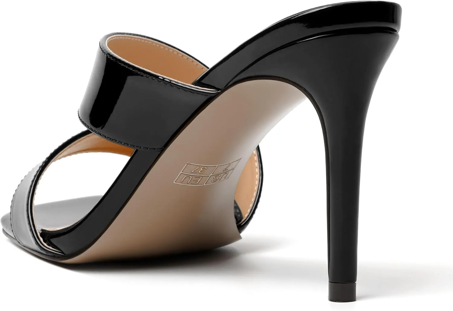 MODENCOCO Womens Slip On Square Toe Dressy Sexy Patent Party Stiletto High Heel Heeled Sandals 3.5 Inch