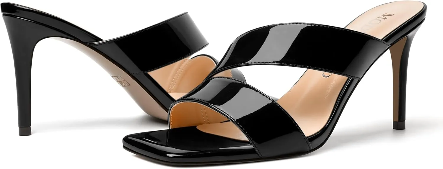 MODENCOCO Womens Slip On Square Toe Dressy Sexy Patent Party Stiletto High Heel Heeled Sandals 3.5 Inch