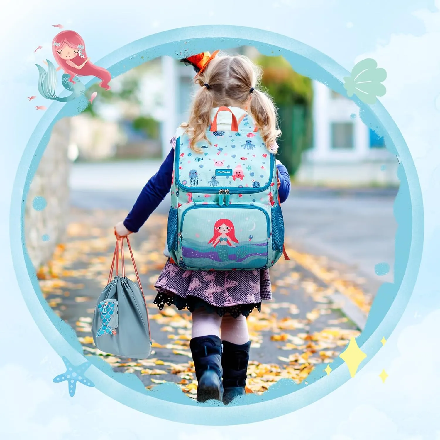 mommore Kids Backpack for Toddler Boys Girls 2 in 1 Preschool Backpack Elementary Bookbag for Kindergarten Age 3-5 (Mermaid)