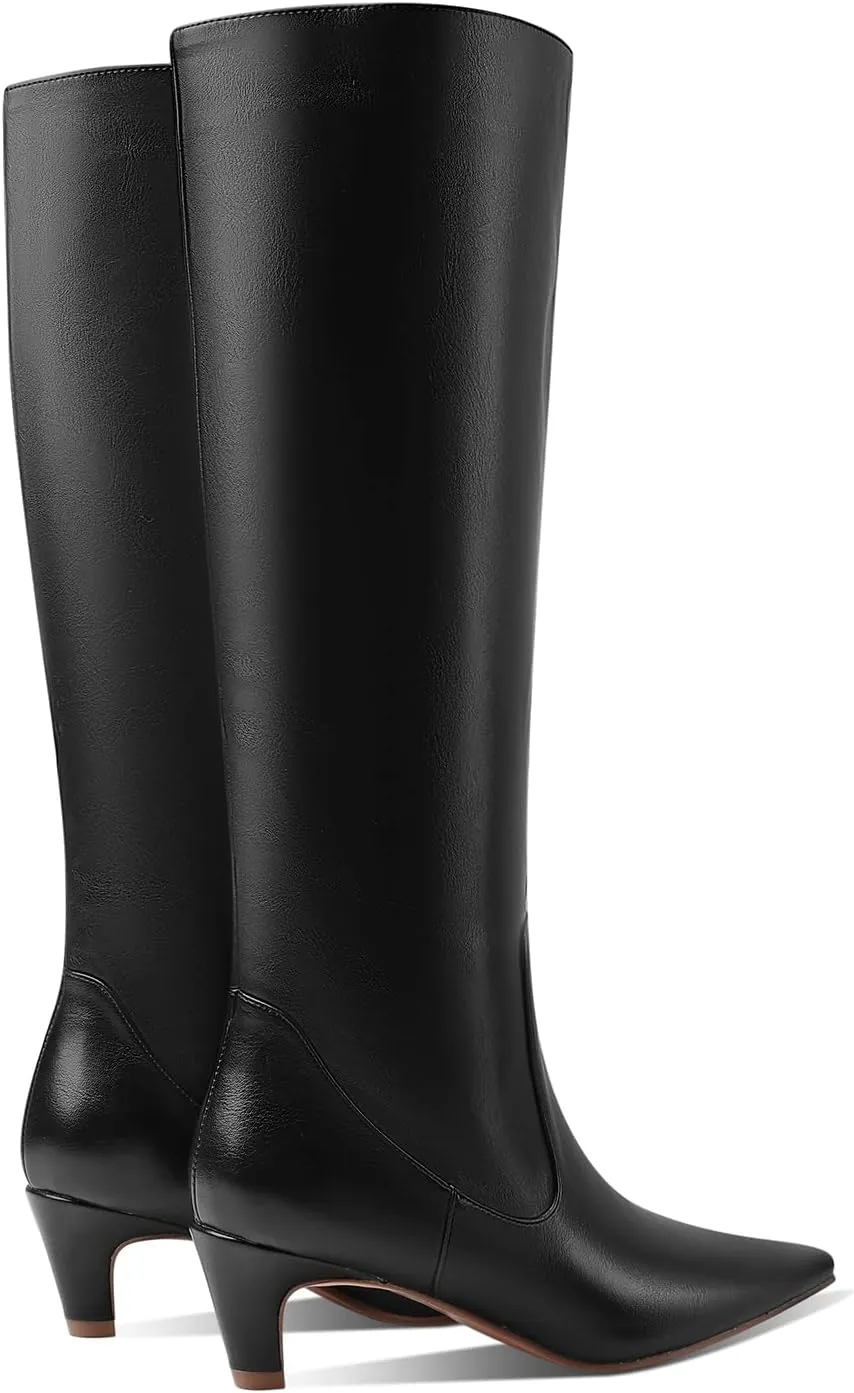 MOOMMO Women Kitten Heel Over Knee High Boots Square Toe Matte Pull On Wide Calf Pleated Low Heel Thigh Boots Stylish Retro Dress Boots Chic Party Comfy 4-11 M US