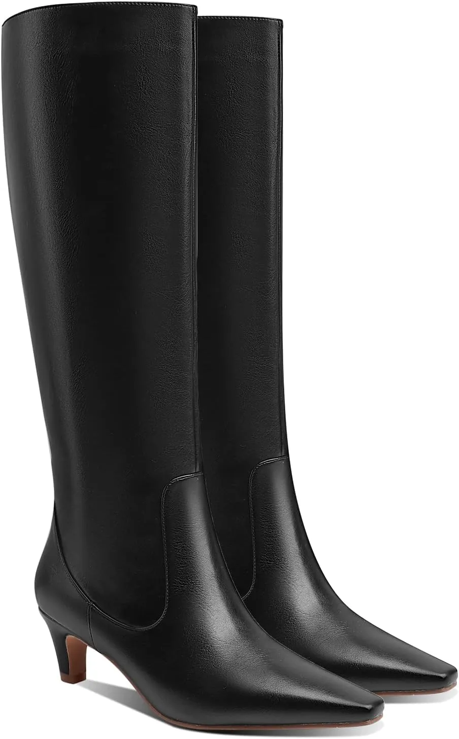 MOOMMO Women Kitten Heel Over Knee High Boots Square Toe Matte Pull On Wide Calf Pleated Low Heel Thigh Boots Stylish Retro Dress Boots Chic Party Comfy 4-11 M US