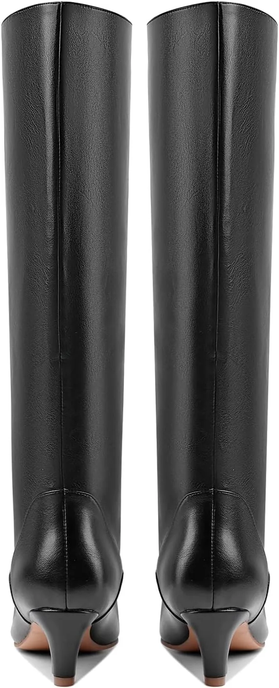 MOOMMO Women Kitten Heel Over Knee High Boots Square Toe Matte Pull On Wide Calf Pleated Low Heel Thigh Boots Stylish Retro Dress Boots Chic Party Comfy 4-11 M US