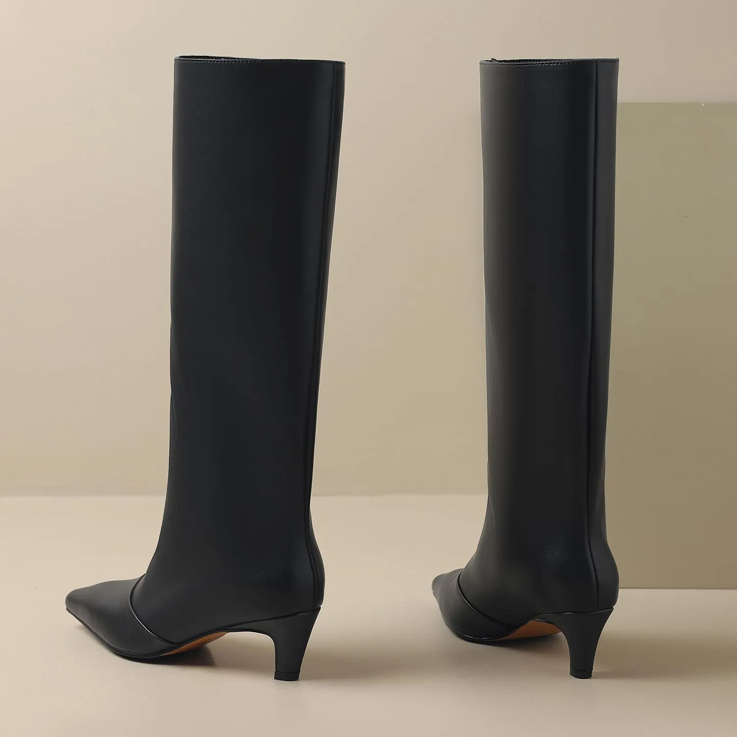 MOOMMO Women Kitten Heel Over Knee High Boots Square Toe Matte Pull On Wide Calf Pleated Low Heel Thigh Boots Stylish Retro Dress Boots Chic Party Comfy 4-11 M US