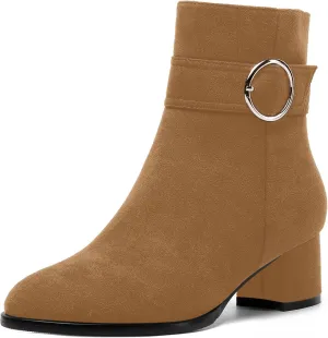 MOVINSTEPS Ankle Boots for Women Low Chunky Heel Wide Width Suede Short Booties Comfortable Casual Business Fashion Dressy Fall Winter Boots 2 Inch