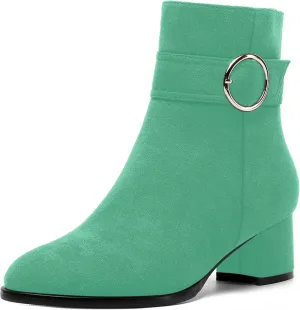 MOVINSTEPS Ankle Boots for Women Low Chunky Heel Wide Width Suede Short Booties Comfortable Casual Business Fashion Dressy Fall Winter Boots 2 Inch