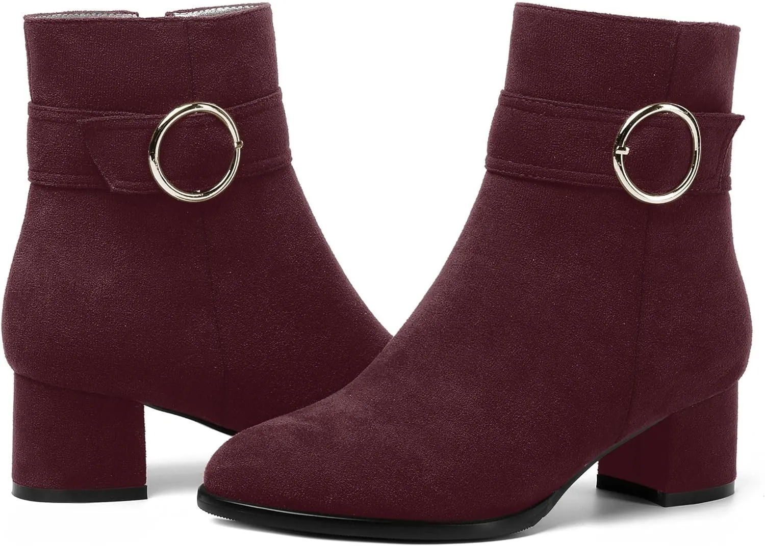 MOVINSTEPS Ankle Boots for Women Low Chunky Heel Wide Width Suede Short Booties Comfortable Casual Business Fashion Dressy Fall Winter Boots 2 Inch
