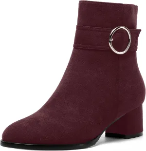 MOVINSTEPS Ankle Boots for Women Low Chunky Heel Wide Width Suede Short Booties Comfortable Casual Business Fashion Dressy Fall Winter Boots 2 Inch