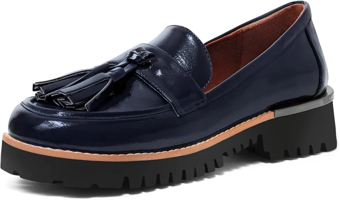 MUCCCUTE Loafers for Women Platform Chunky Loafer Comfortable Slip On Lug Sole Patent Leather Tassel Casual Work Shoes