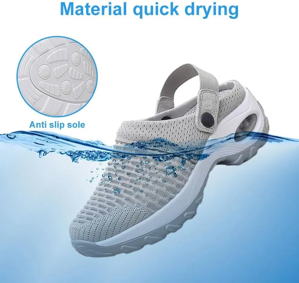 Mules Clogs for Women Summer Air Cushion Platform Mesh Mules Sneaker Sandals for Female Lightweight Beach Shoes Outdoor Slippers Walking Shoes Plantar Fasciitis Slippers Man Orthopedic Slip On Sandals