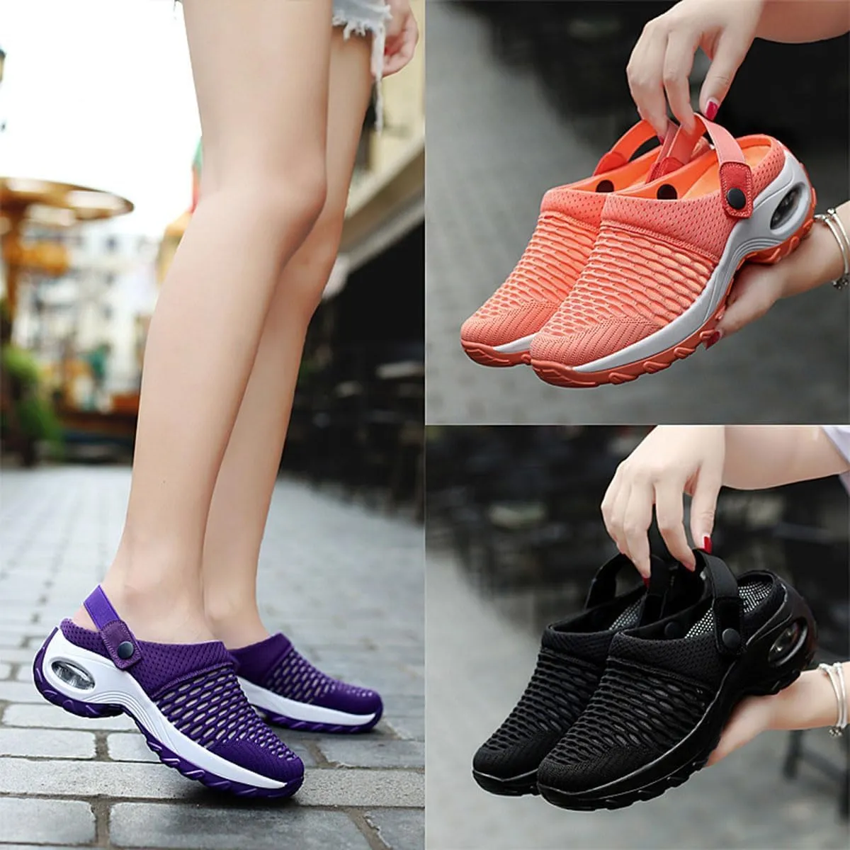 Mules Clogs for Women Summer Air Cushion Platform Mesh Mules Sneaker Sandals for Female Lightweight Beach Shoes Outdoor Slippers Walking Shoes Plantar Fasciitis Slippers Man Orthopedic Slip On Sandals